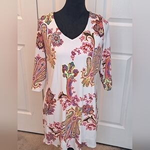 Pink Blush Paisley Multi Colored V-Neck Dress  Size S